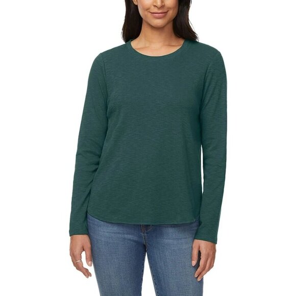 NEW Kirkland Signature Women's L Ladies Long-Sleeve Green Slub Tee Shirttail Hem - Picture 1 of 9